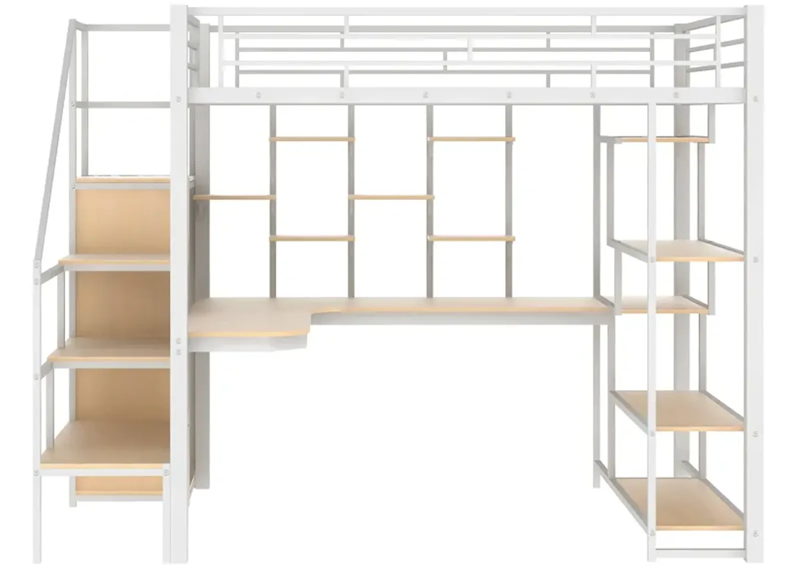 Merax Metal Loft Bed with Storage Staircase