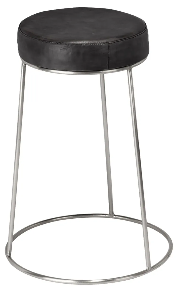 Henry Black Round Leather Counter Stool