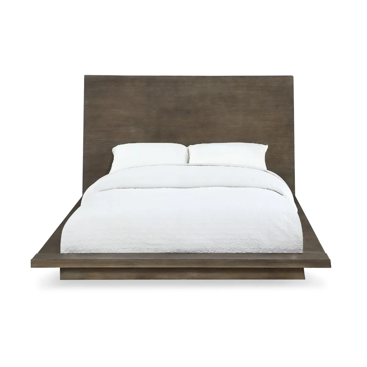Nels Pine Wood Platform King Bed, Plinth Base, Distressed Brown - Benzara
