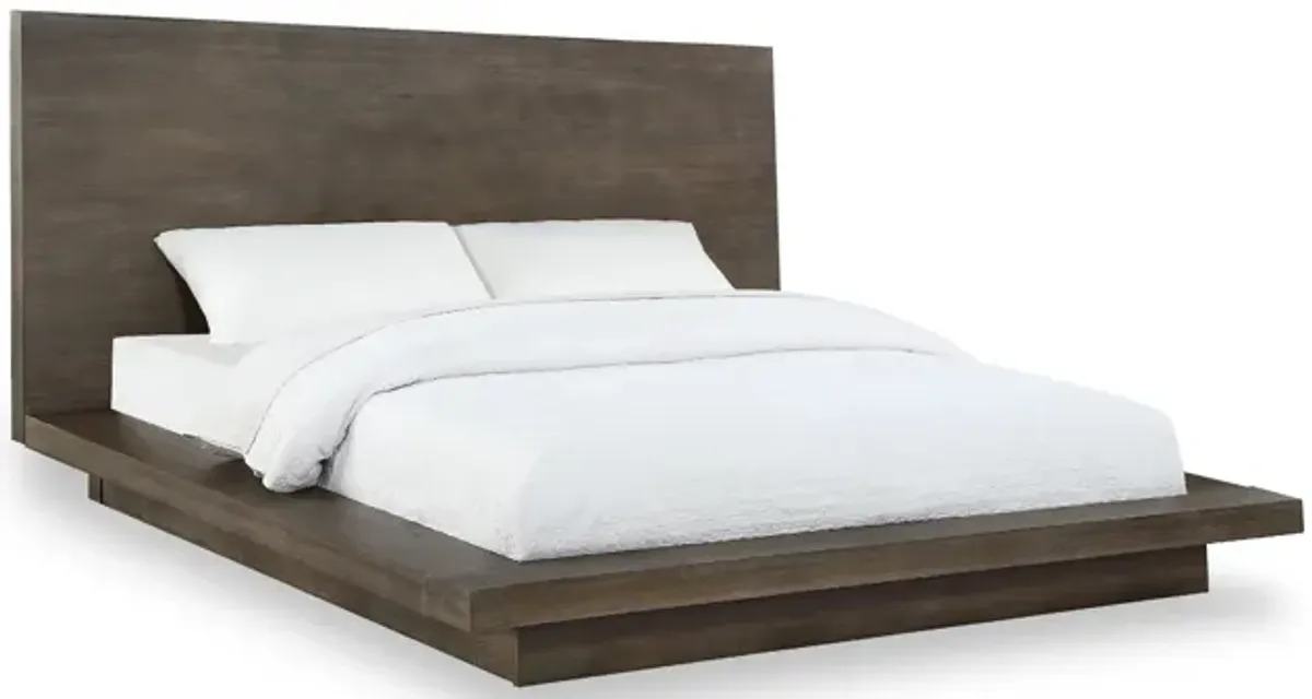 Nels Pine Wood Platform King Bed, Plinth Base, Distressed Brown - Benzara