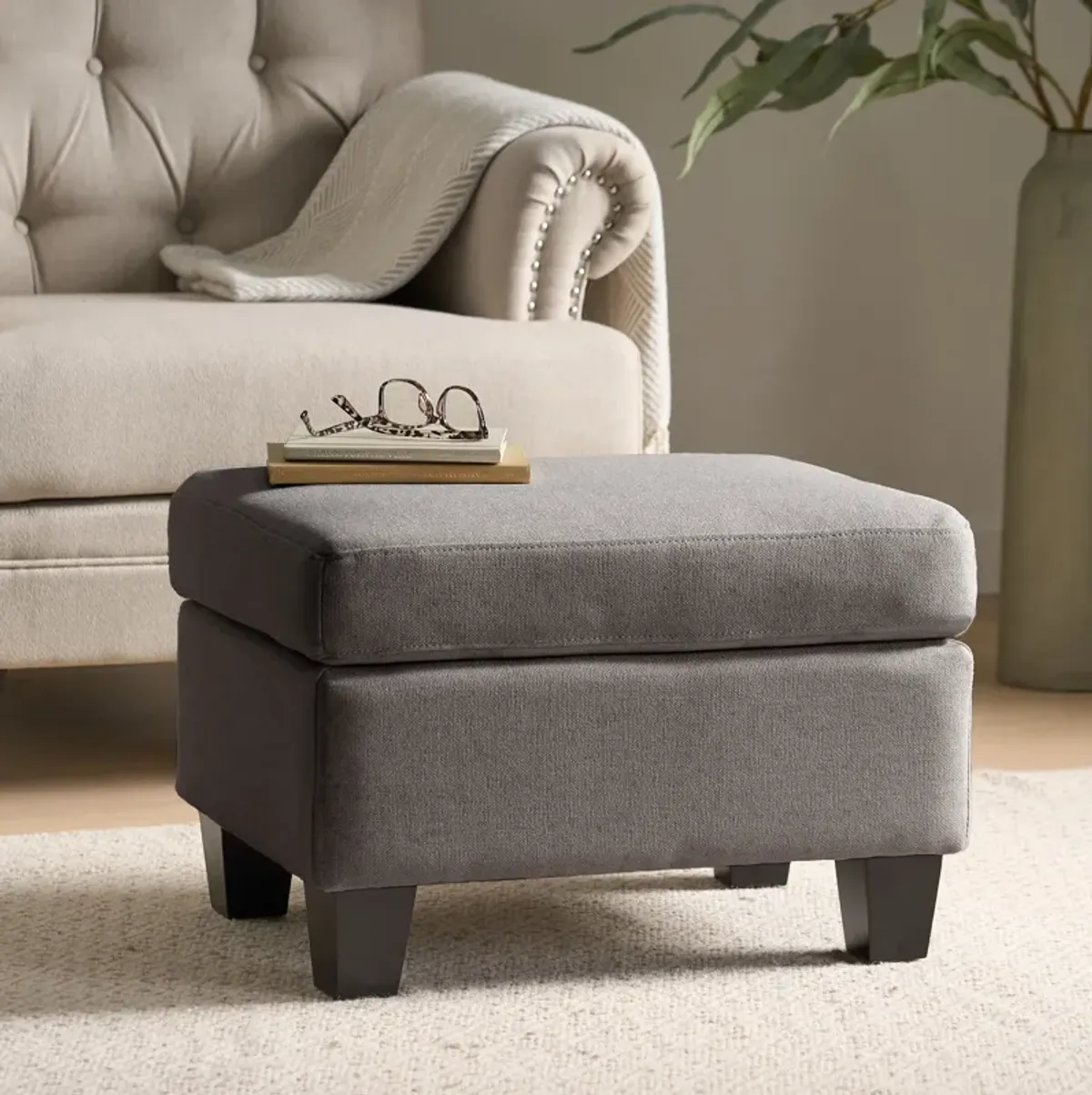 Merax Modern Upholstered Ottoman with Wooden Legs