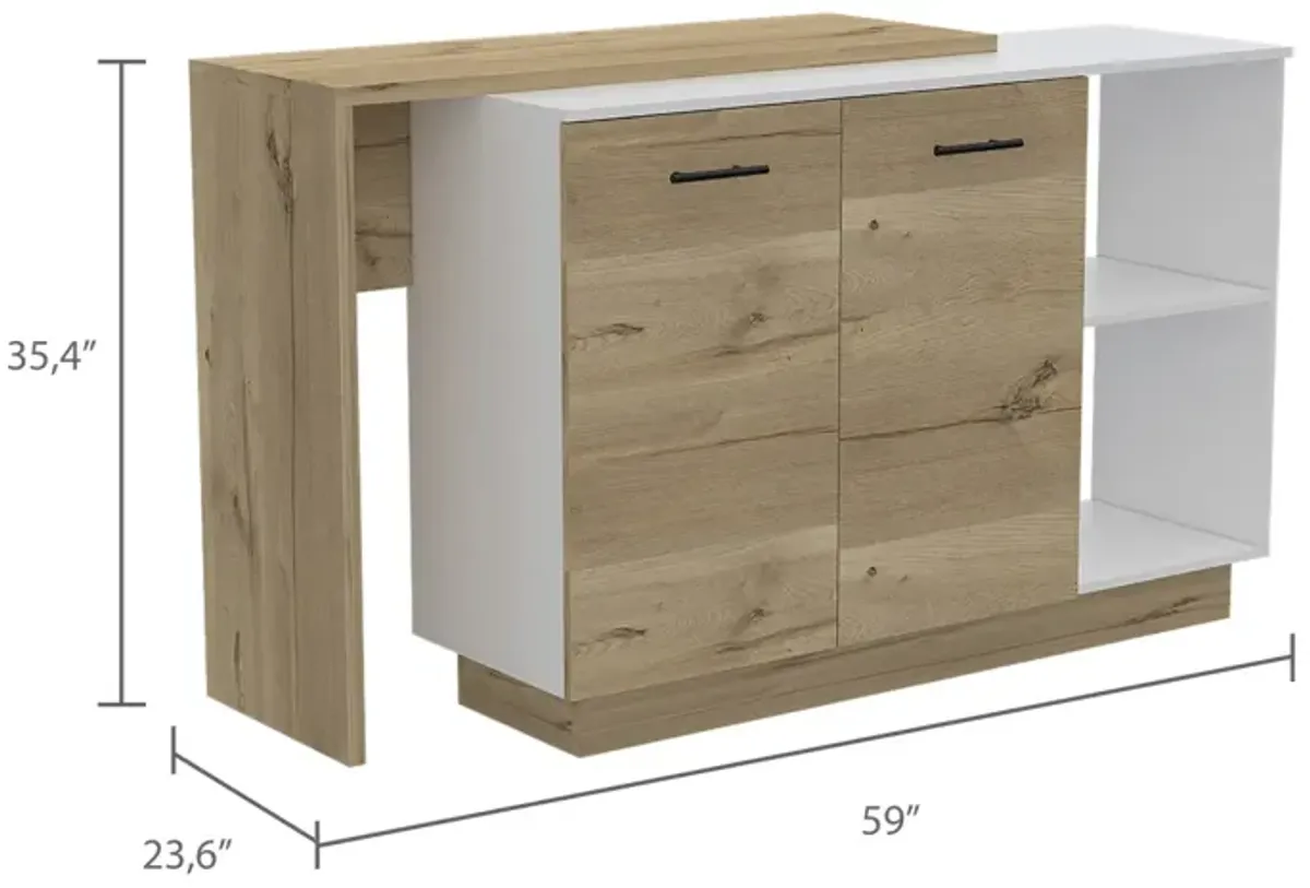 Chesterfield 2-Shelf 1-Drawer 3-Division Kitchen Island White