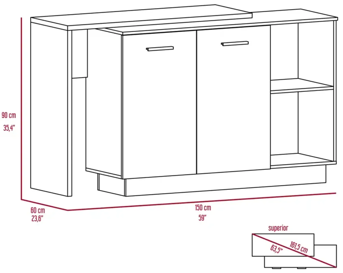 Chesterfield 2-Shelf 1-Drawer 3-Division Kitchen Island White