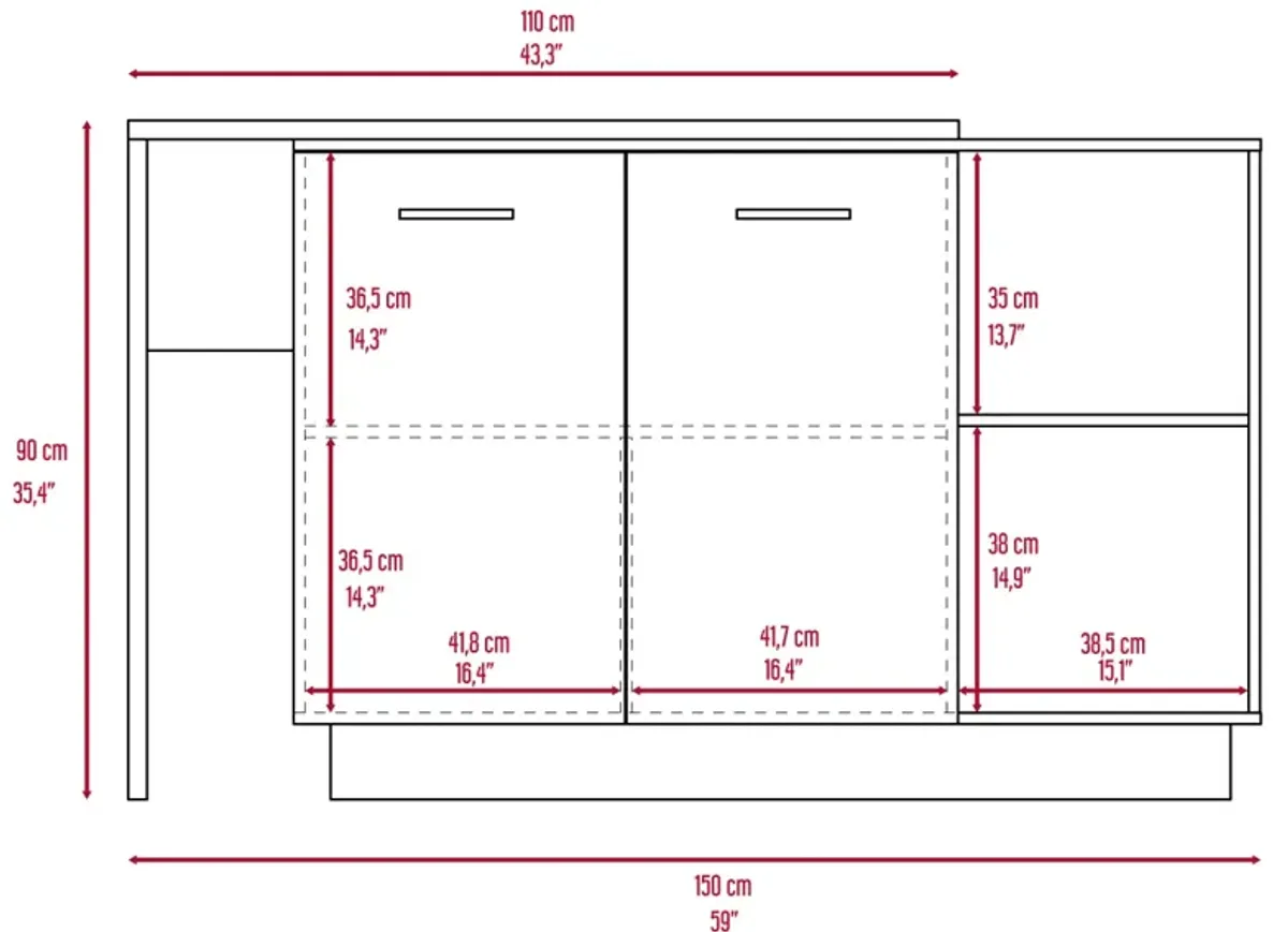 Chesterfield 2-Shelf 1-Drawer 3-Division Kitchen Island White