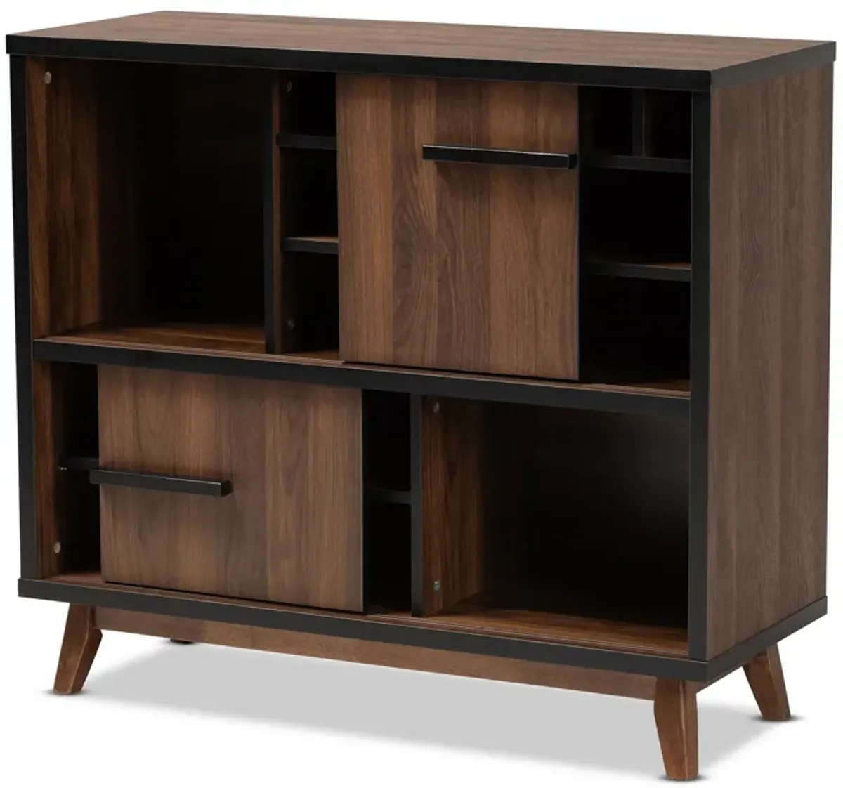 Baxton Studio Margo  Two Tone Walnut Brown and Black Finished Wood Wine Storage Cabinet