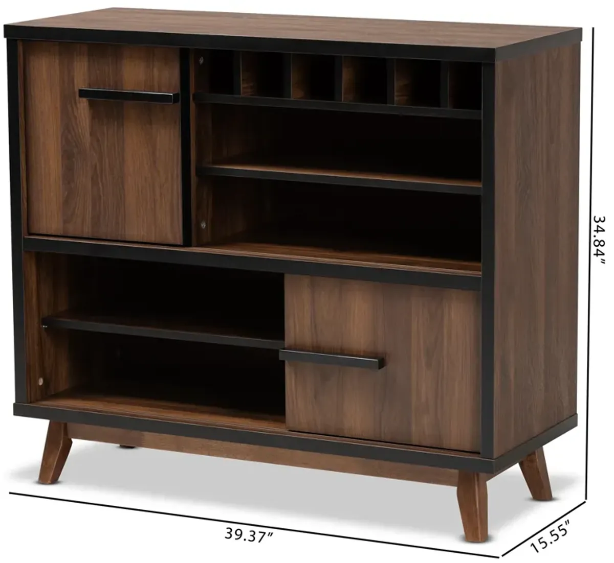 Baxton Studio Margo  Two Tone Walnut Brown and Black Finished Wood Wine Storage Cabinet