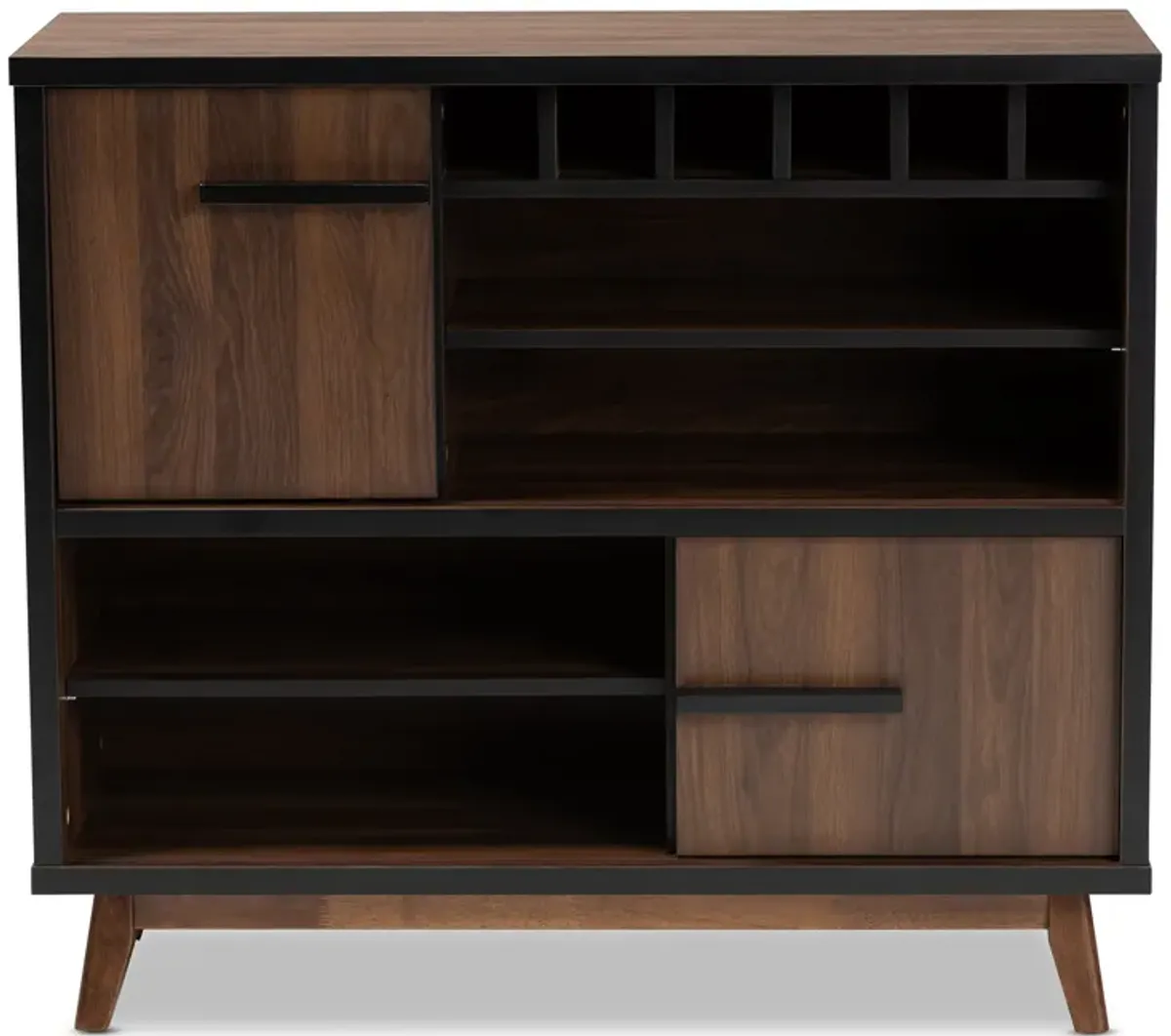 Baxton Studio Margo  Two Tone Walnut Brown and Black Finished Wood Wine Storage Cabinet