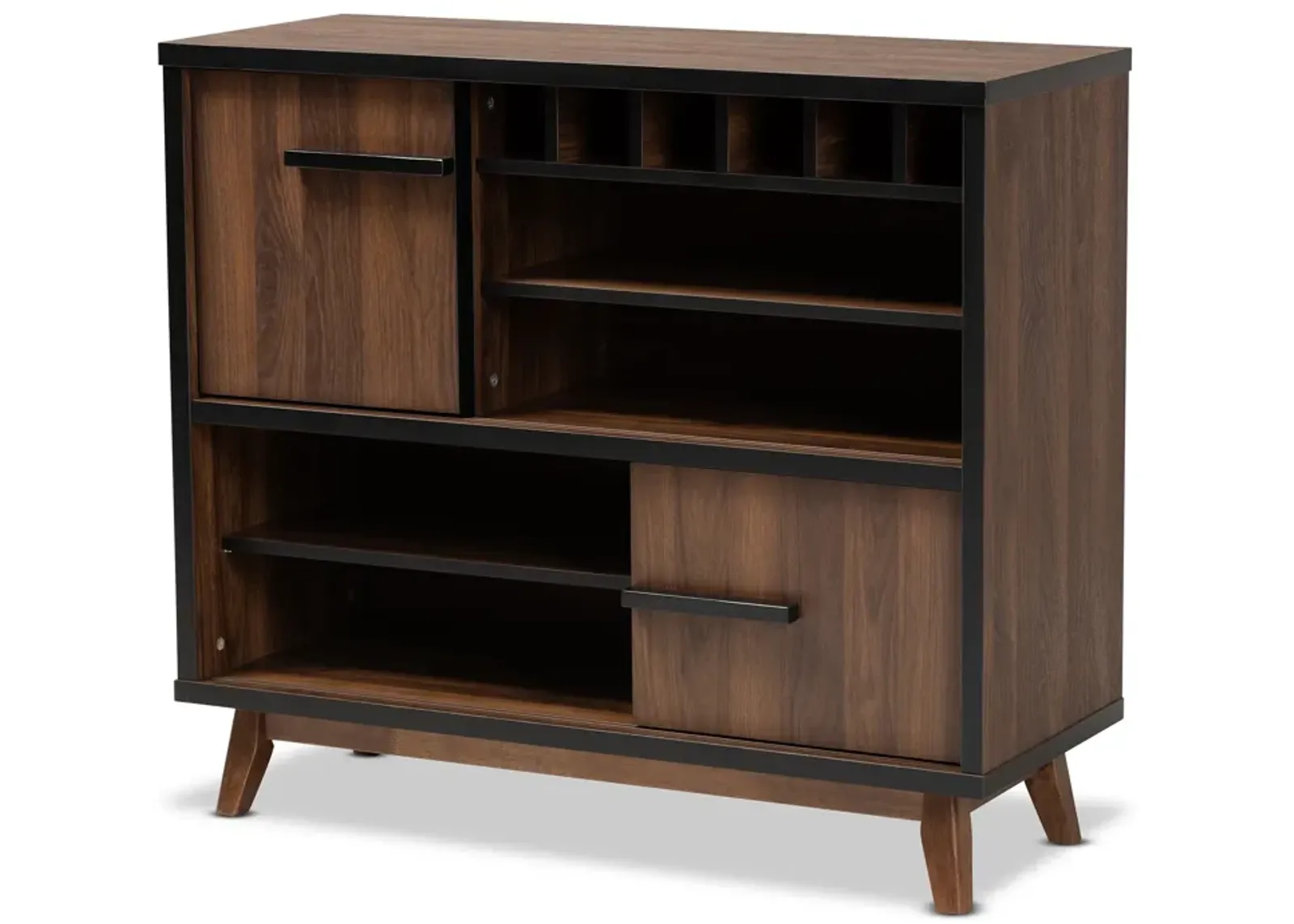 Baxton Studio Margo  Two Tone Walnut Brown and Black Finished Wood Wine Storage Cabinet