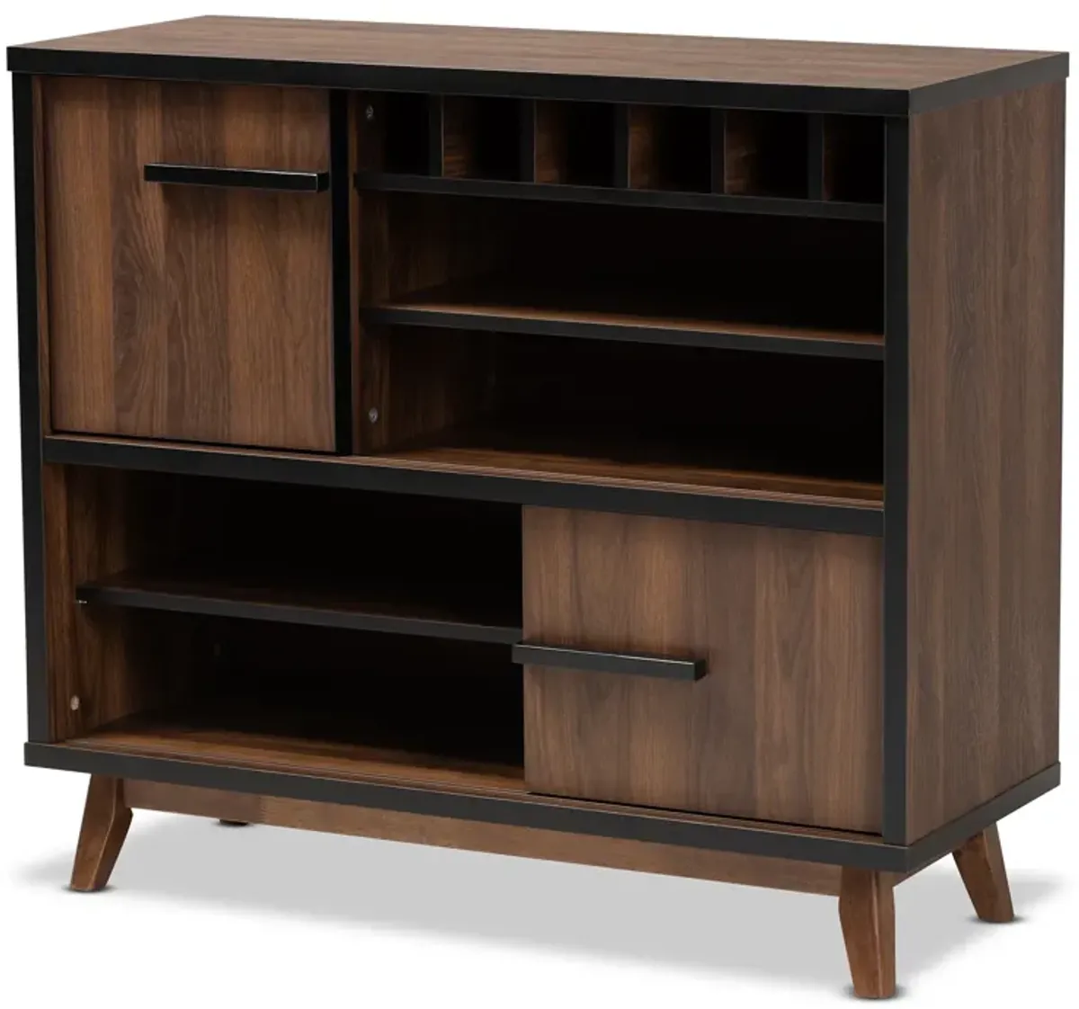 Baxton Studio Margo  Two Tone Walnut Brown and Black Finished Wood Wine Storage Cabinet