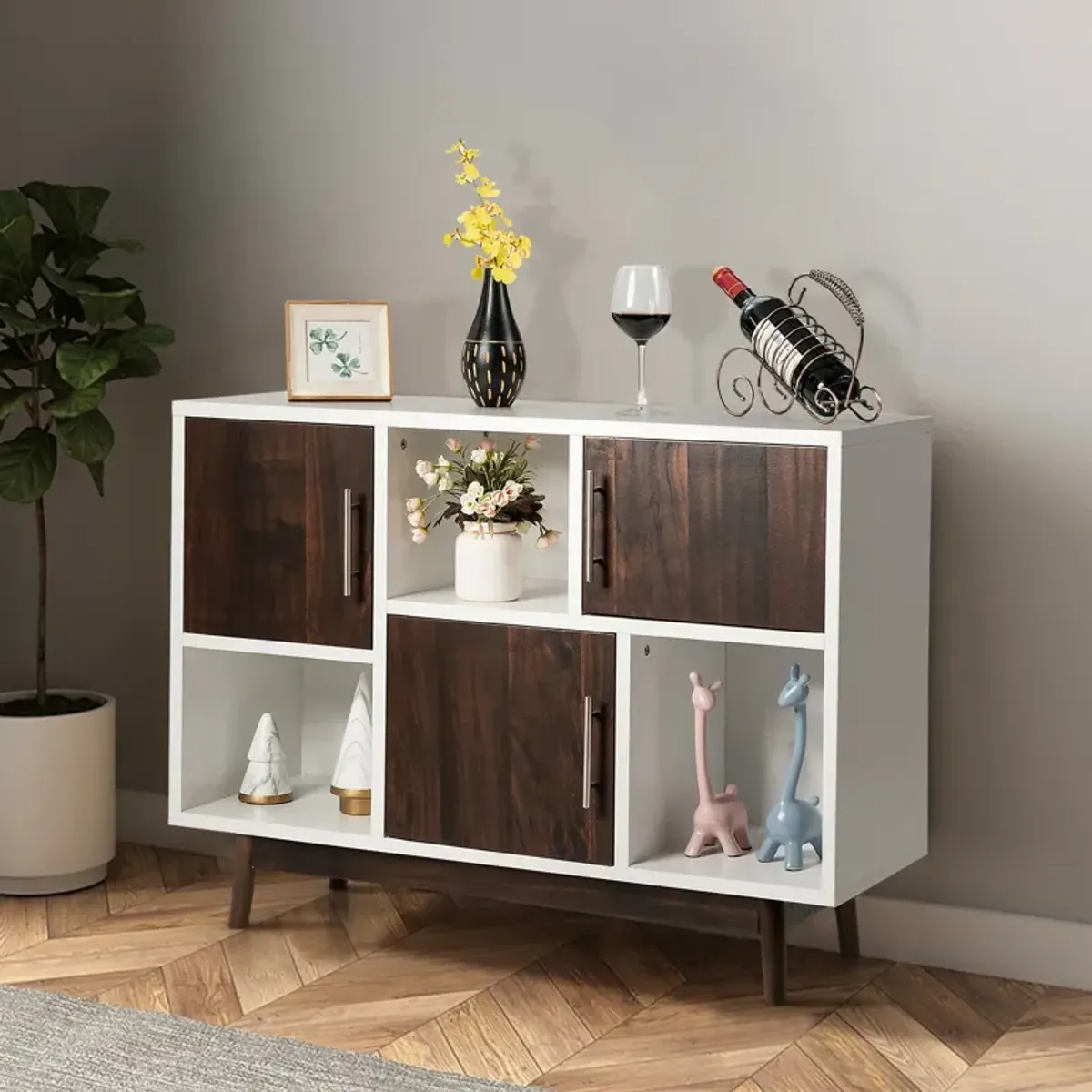 Wood Display Sideboard Storage Cabinet with Storage Compartments