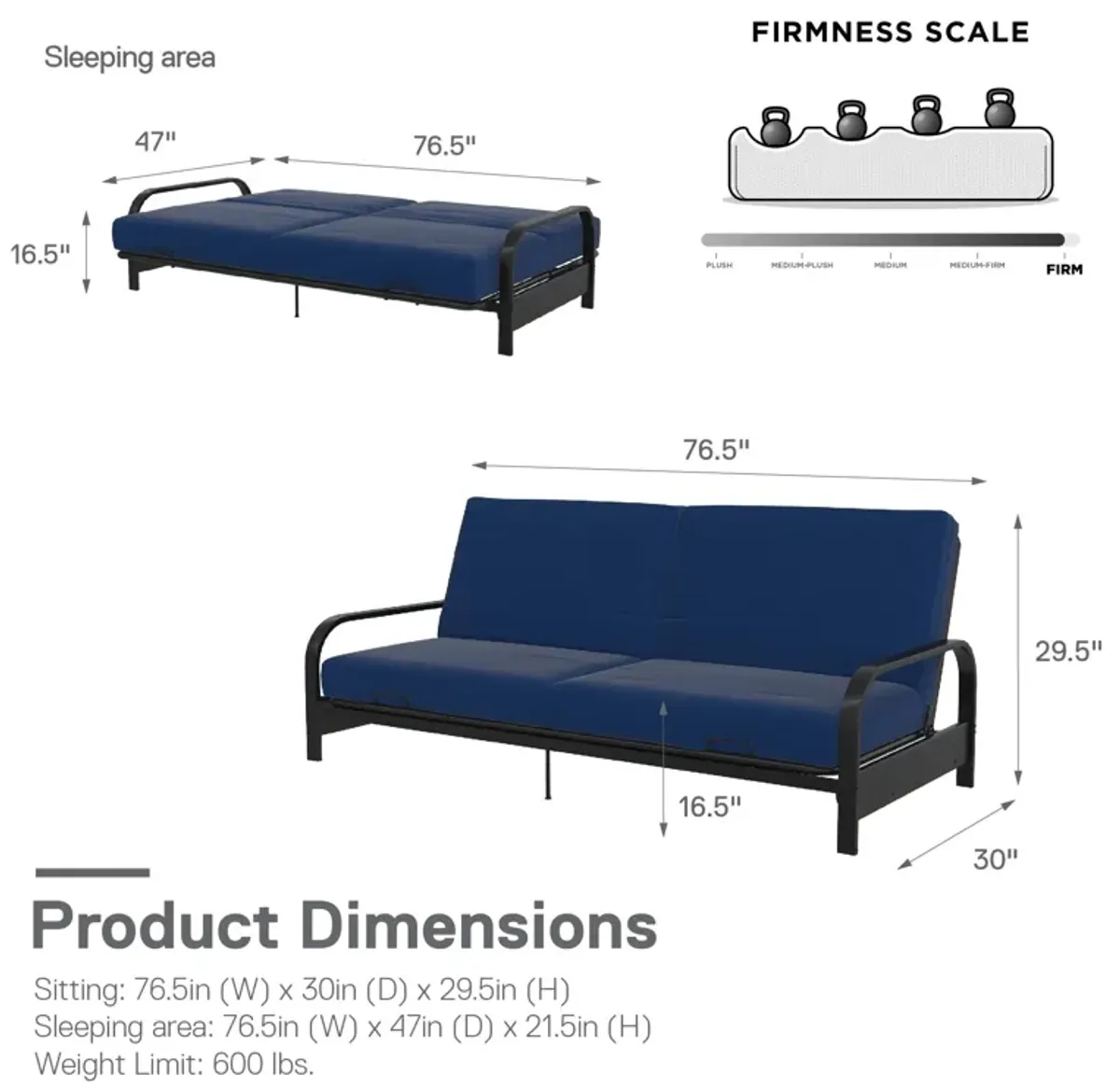 Egan Metal Arm Futon