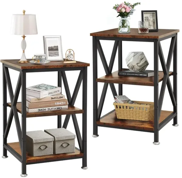 End Tables Living Room Set of 2 Farmhouse, Side Table with Storage Shelf, 16"" W x 12"" D x 24"" H, 3 Tier Side Table Set of 2,
