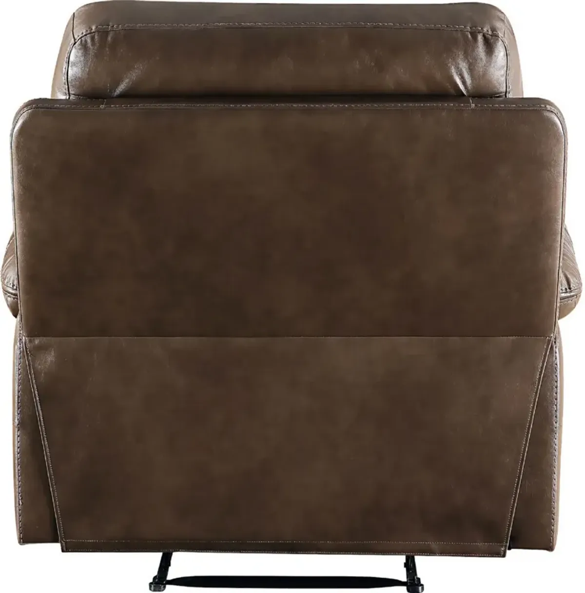 Leatherette Power Recliner with Nailhead Trim Accent, Brown-Benzara