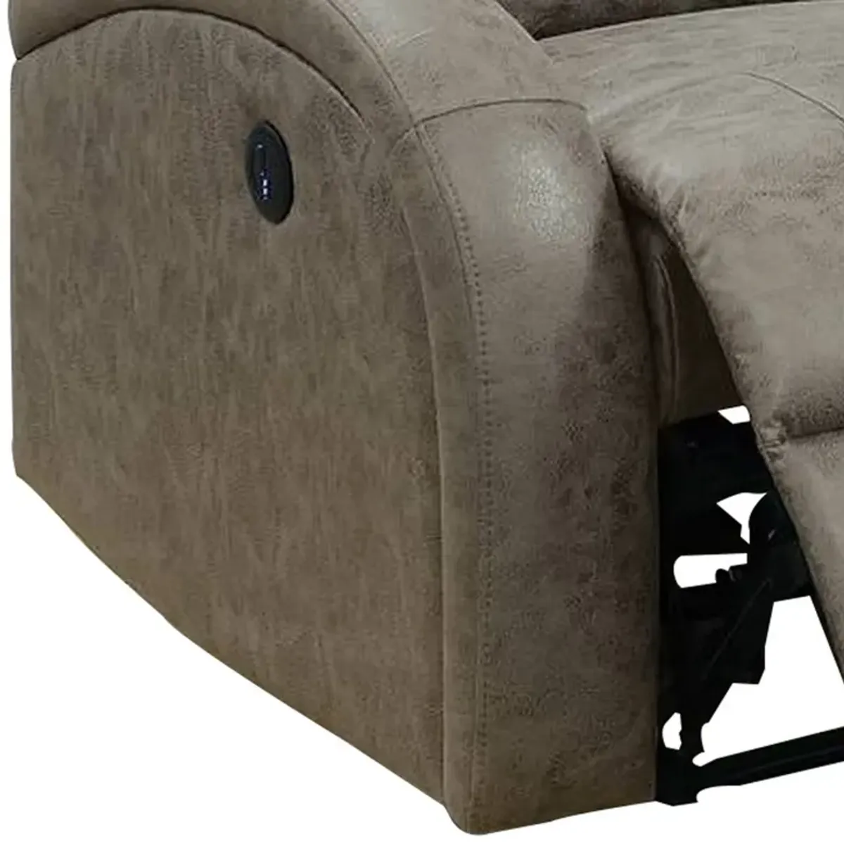 40 Inch Vegan Faux Leather Power Recliner with USB Port, Stone Gray - Benzara