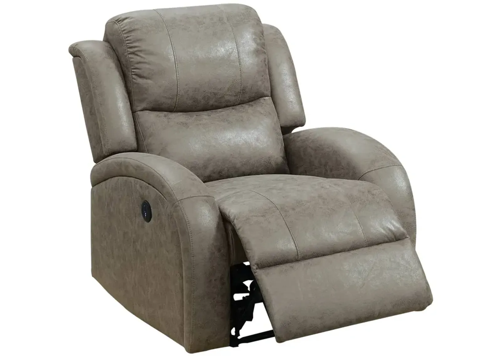 40 Inch Vegan Faux Leather Power Recliner with USB Port, Stone Gray - Benzara