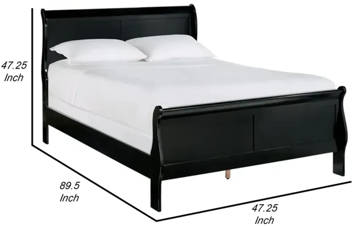 Gage Traditional Queen Size Sleigh Bed, Wood Frame, Bold Jet Black Finish-Benzara