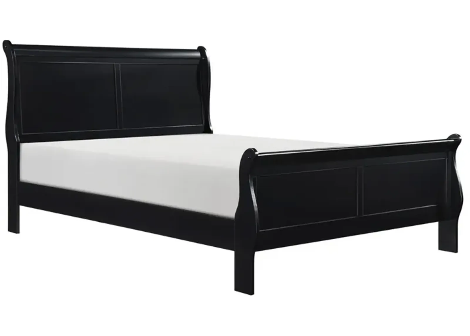 Gage Traditional Queen Size Sleigh Bed, Wood Frame, Bold Jet Black Finish-Benzara