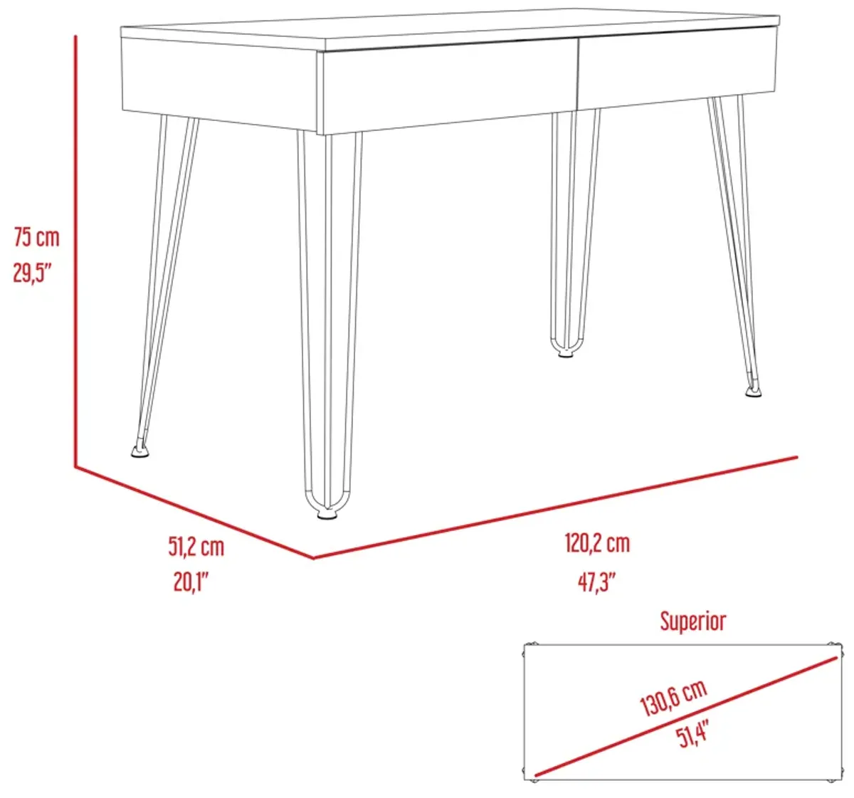 DEPOT E-SHOP Salamanca Writing Desk with 2-Drawers and Hairpin Legs, Black