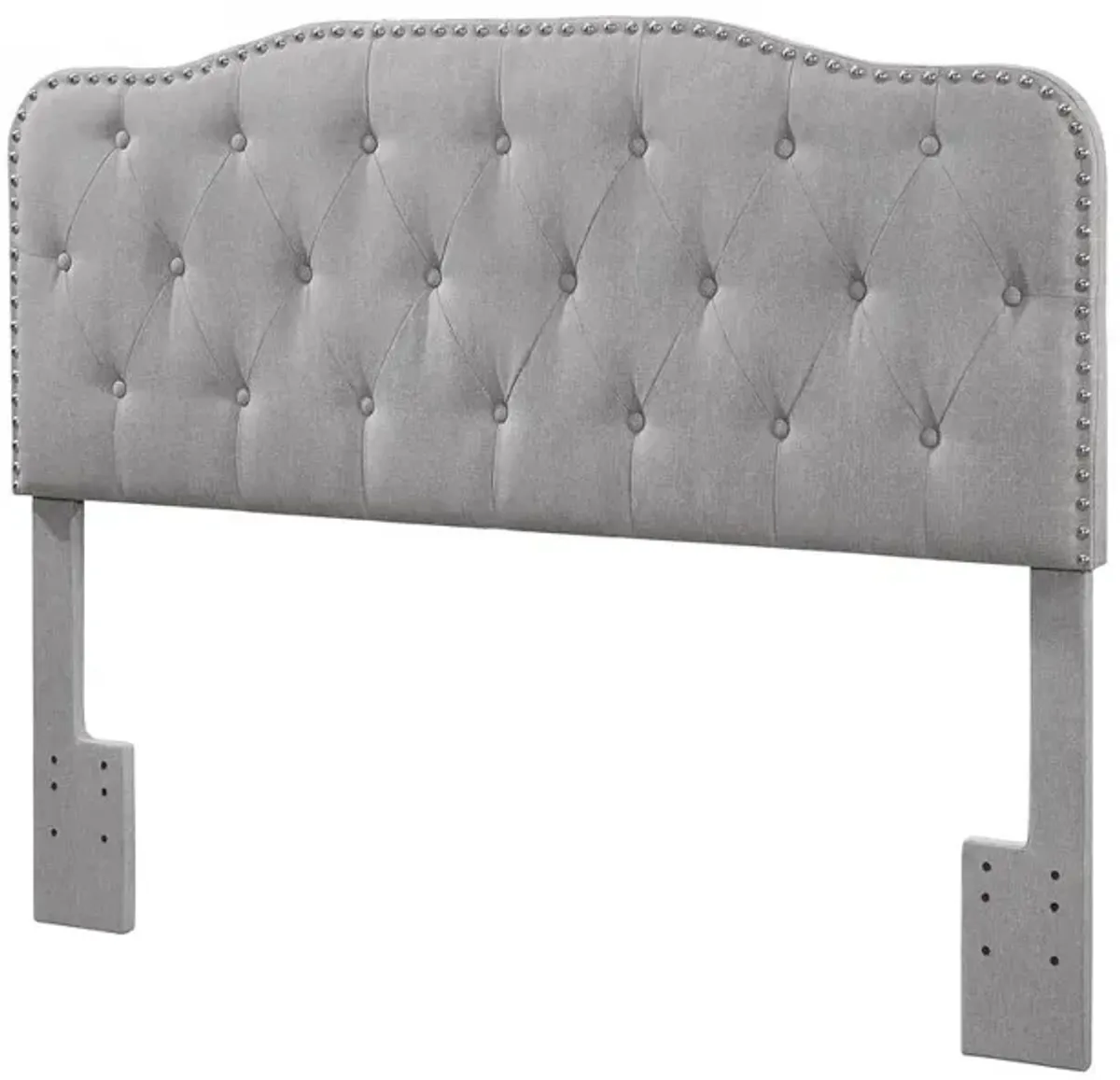 Best Quality Furniture Gray Linen Uph. Panel Bed with Silver Nailhead- Queen