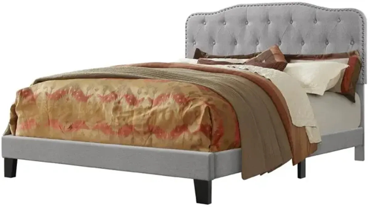 Best Quality Furniture Gray Linen Uph. Panel Bed with Silver Nailhead- Queen
