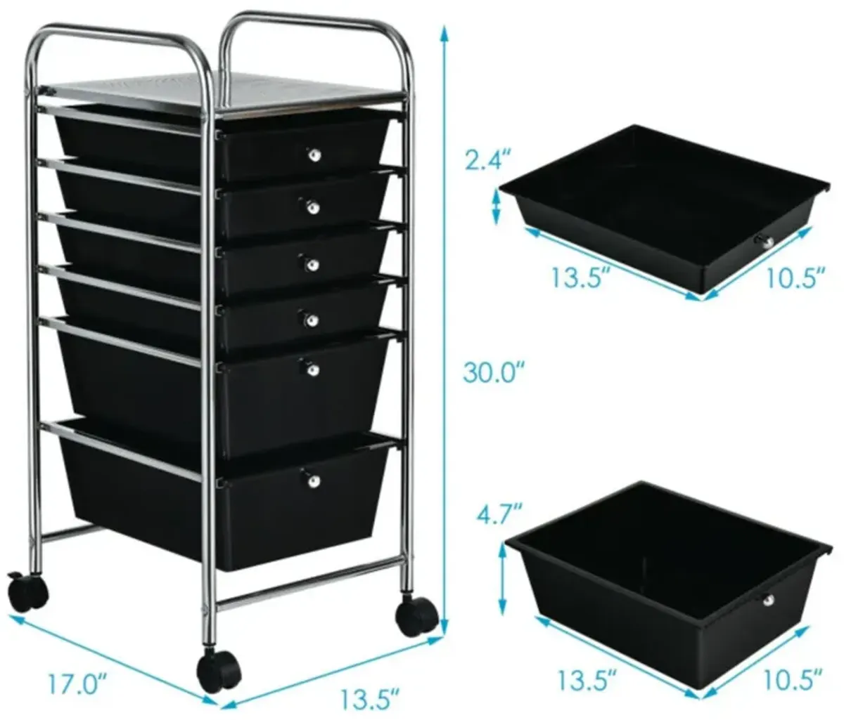 Hivvago 6 Drawers Rolling Storage Cart Organizer