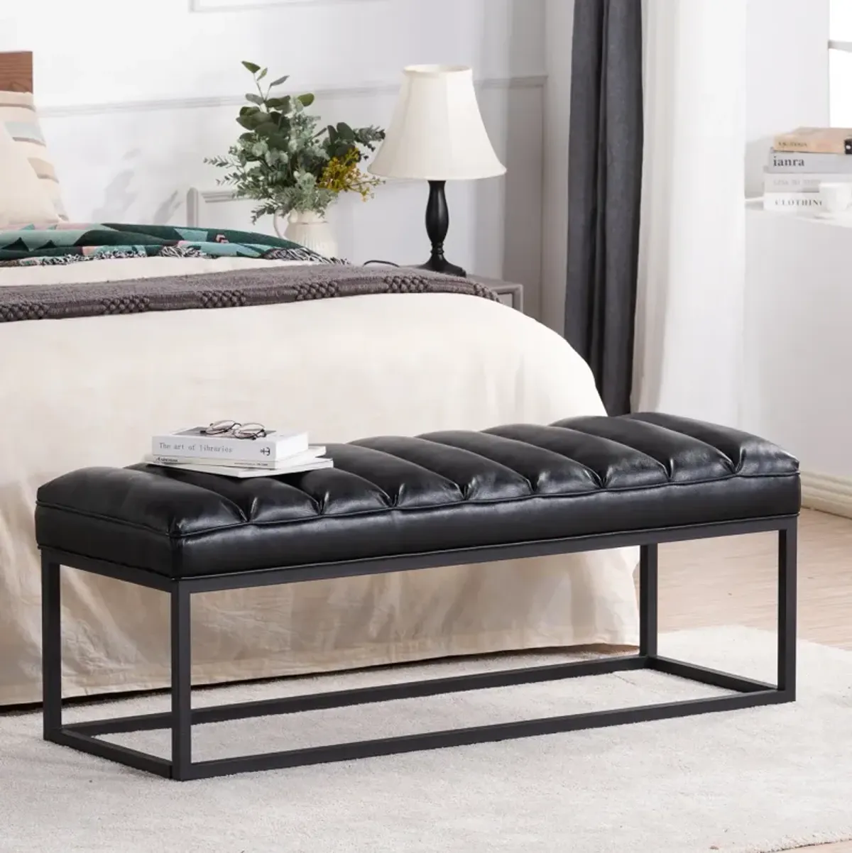 Metal Base Upholstered Bench For Bedroom For Entryway