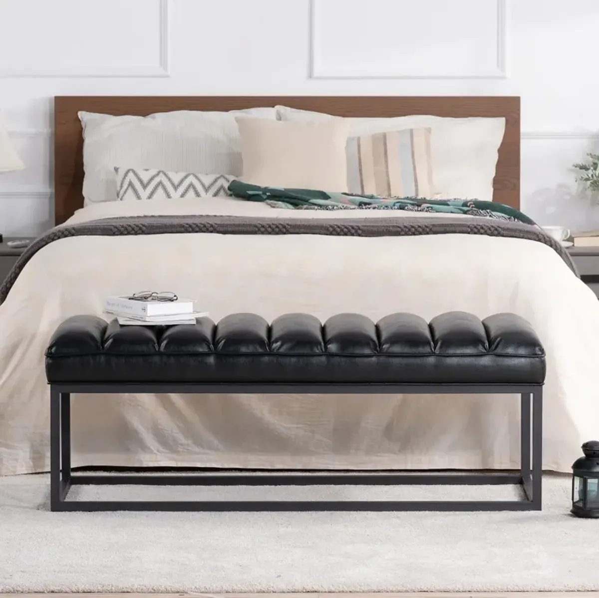 Metal Base Upholstered Bench For Bedroom For Entryway