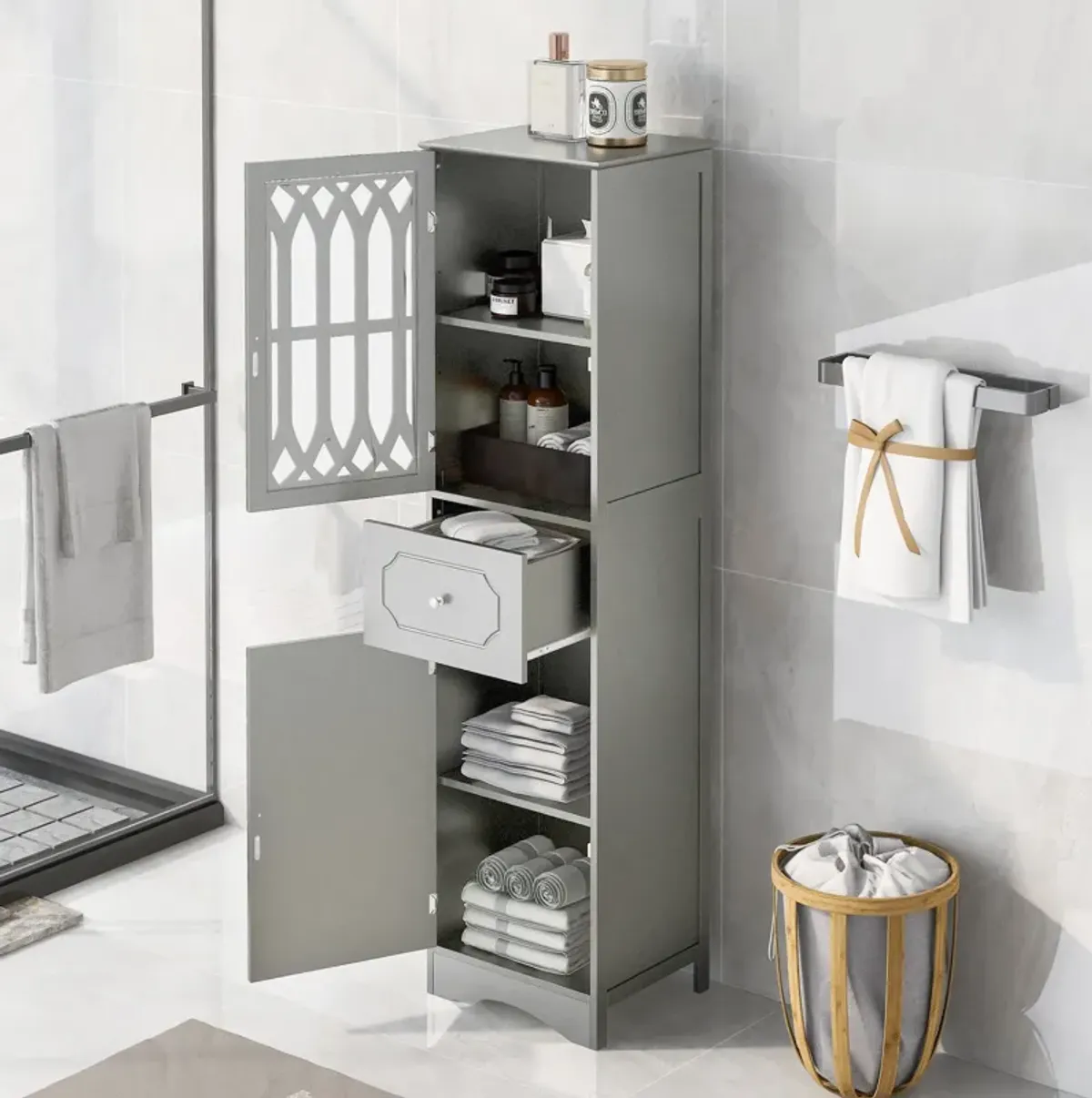 Merax  Freestanding Linen Cabinet Bathroom Storage Cabinet