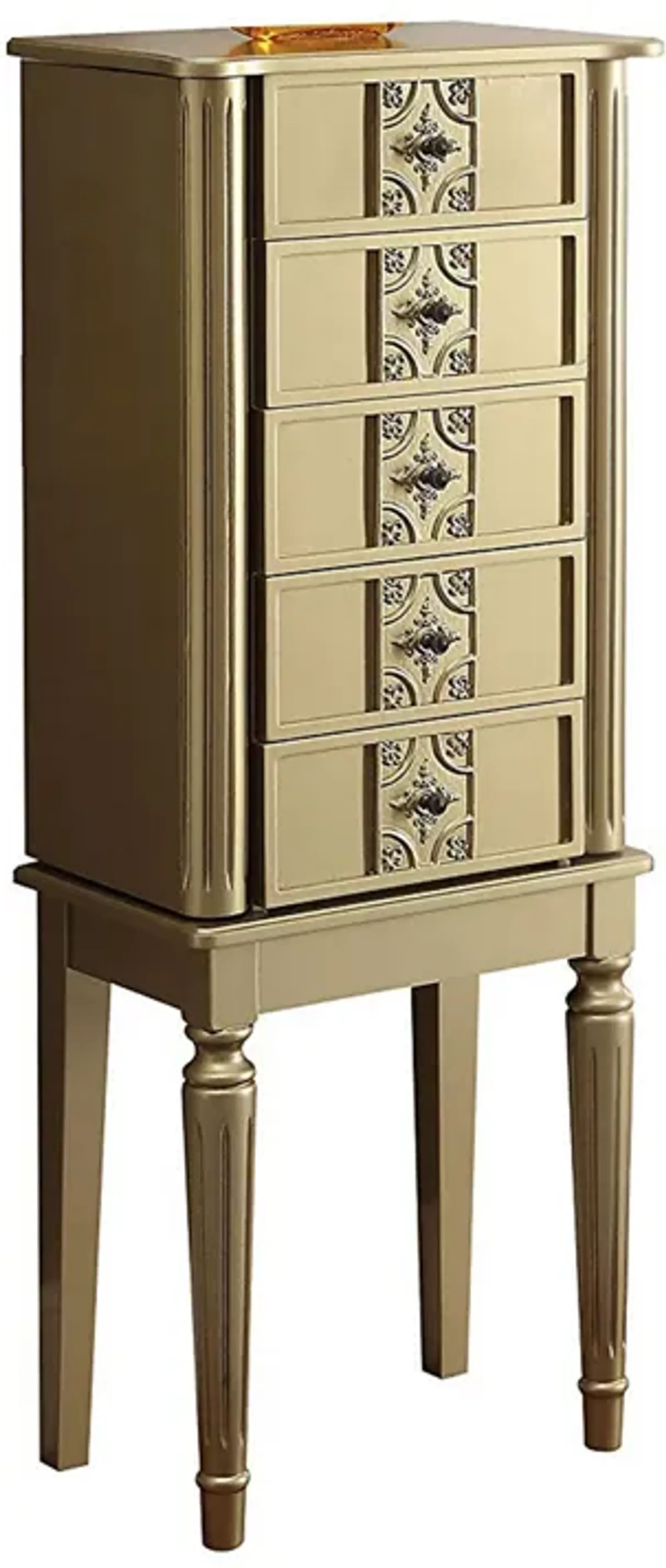 Wood Jewelry Armoire With 5 Drawers in Gold-Benzara