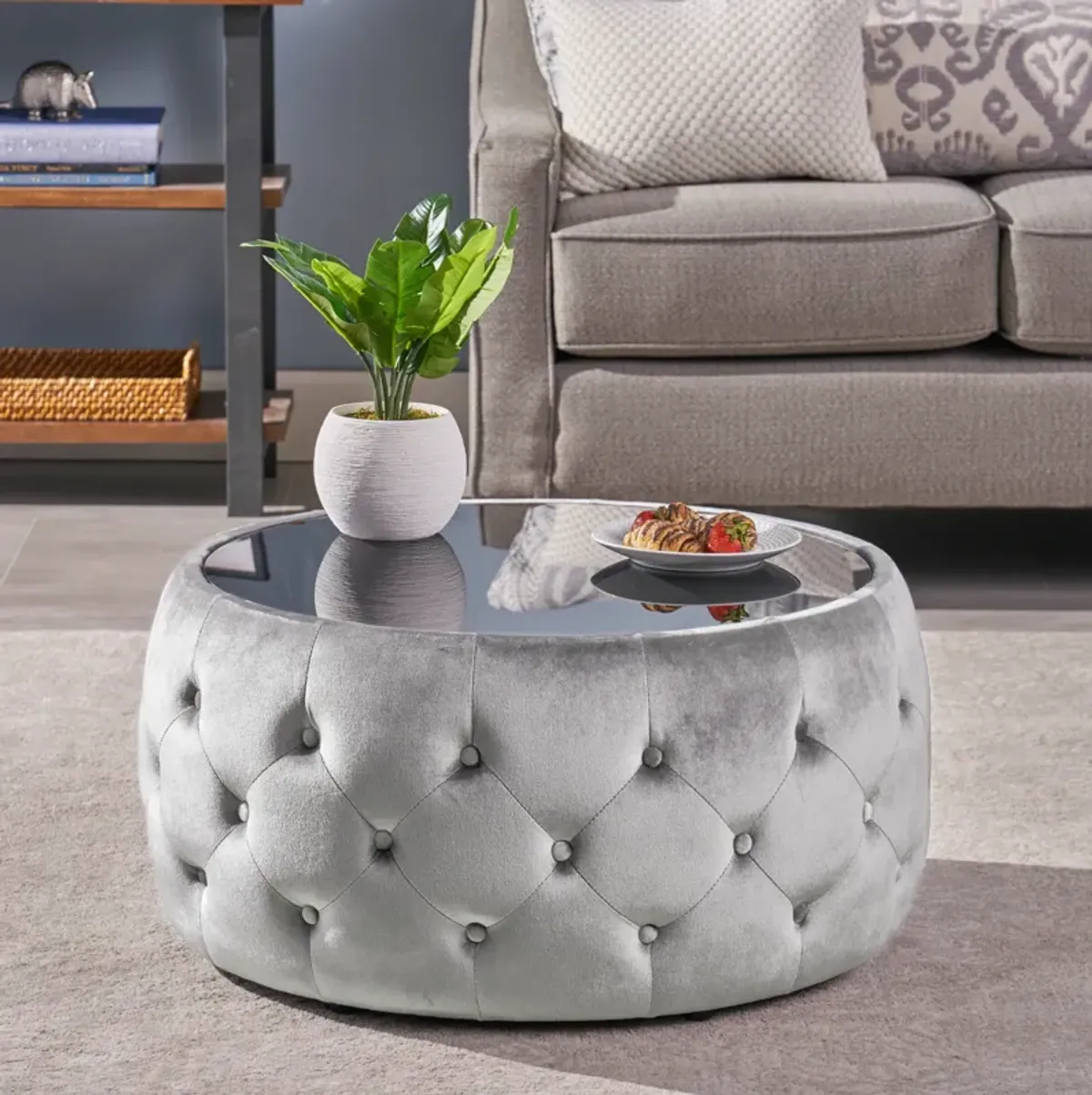 Merax Round Ottoman with Glass Top