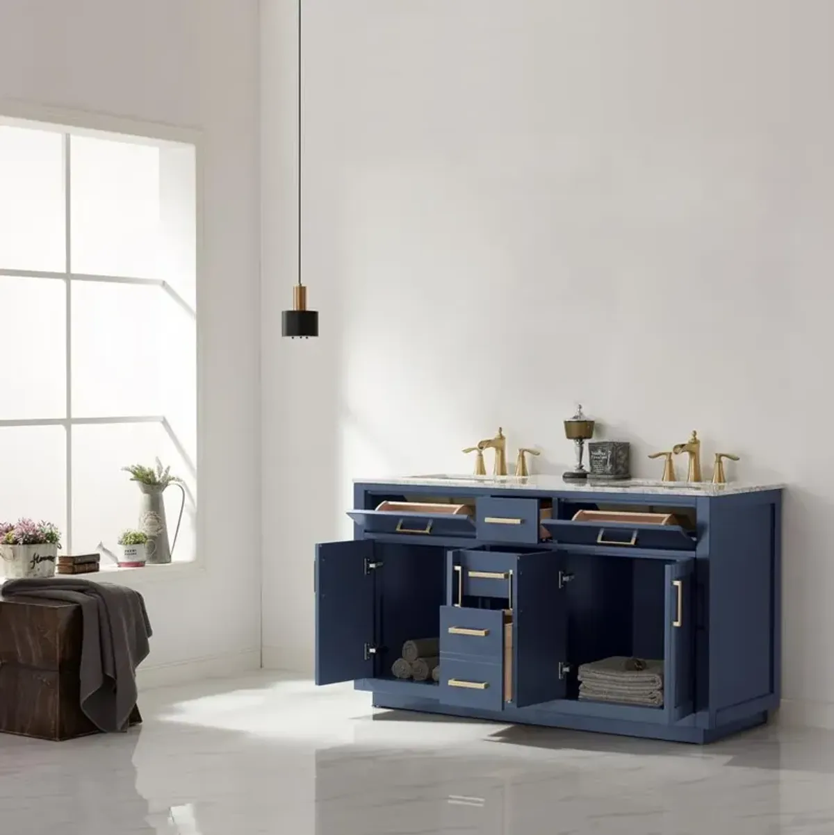 Altair Double Bathroom Vanity Cabinet Only in Royal Blue without Countertop and Mirror