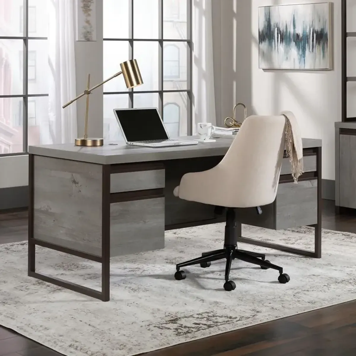 Sauder Manhattan Gate 66 Executive Desk  Mystic Oak