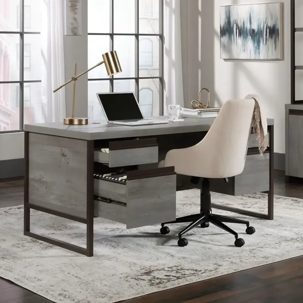 Sauder Manhattan Gate 66 Executive Desk  Mystic Oak