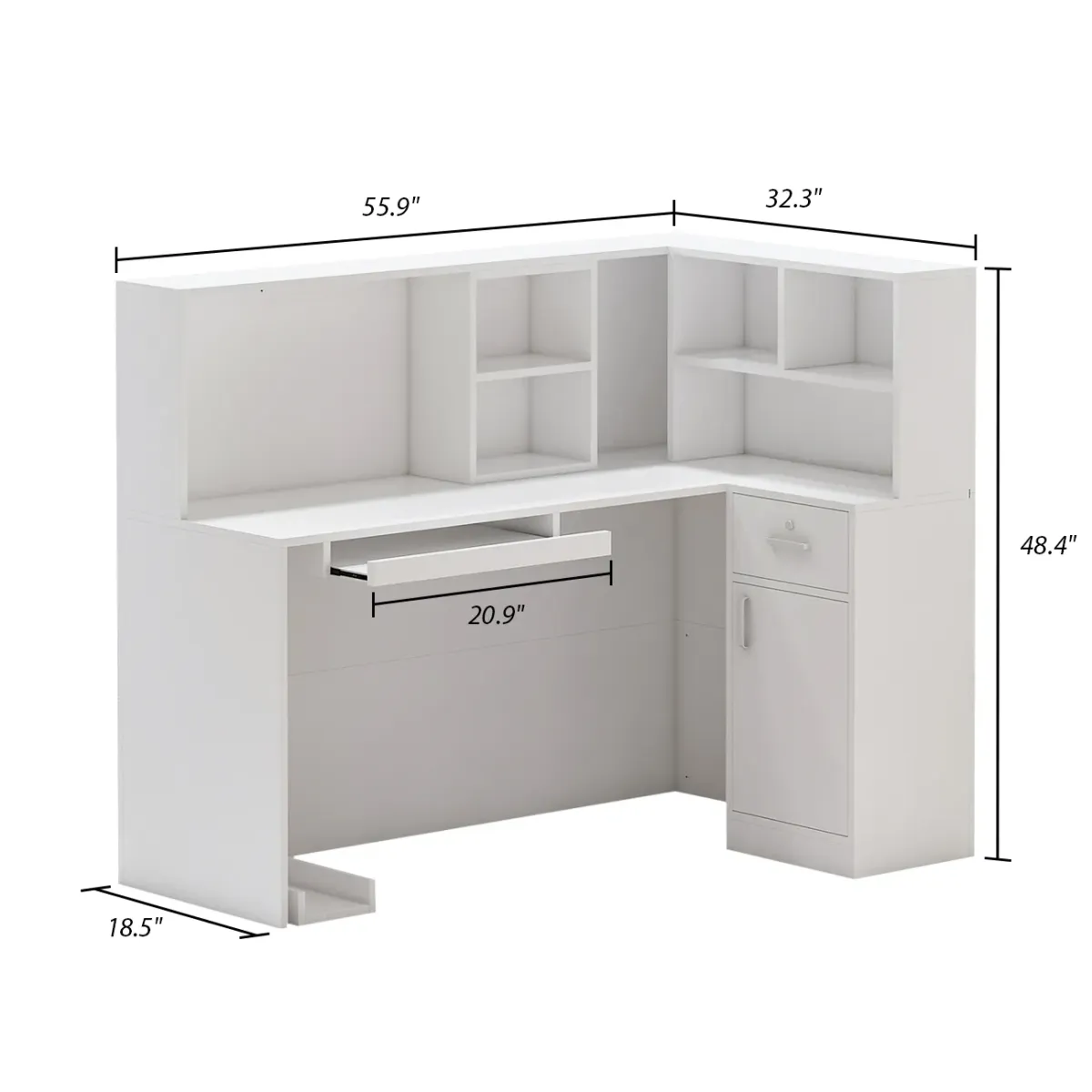 FUFU&GAGA Modern L-Shaped Office Desk with Hutch and Storage (55.9" L x 32.3" W x 48.4" H), Marble