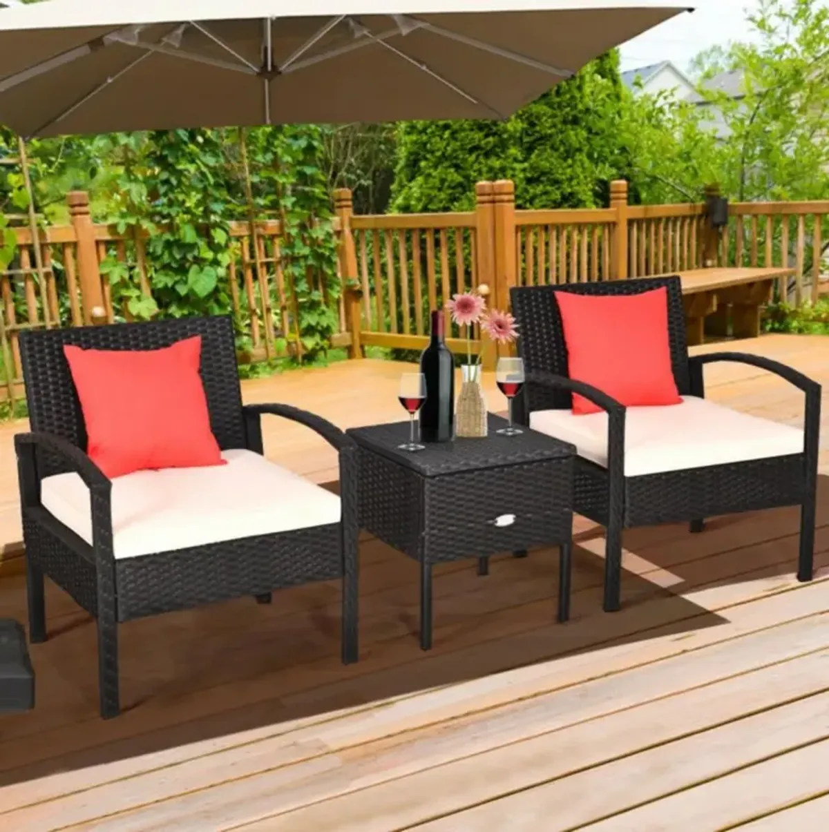 Hivvago 3 Pieces PE Rattan Wicker Sofa Set with Washable and Removable Cushion for Patio