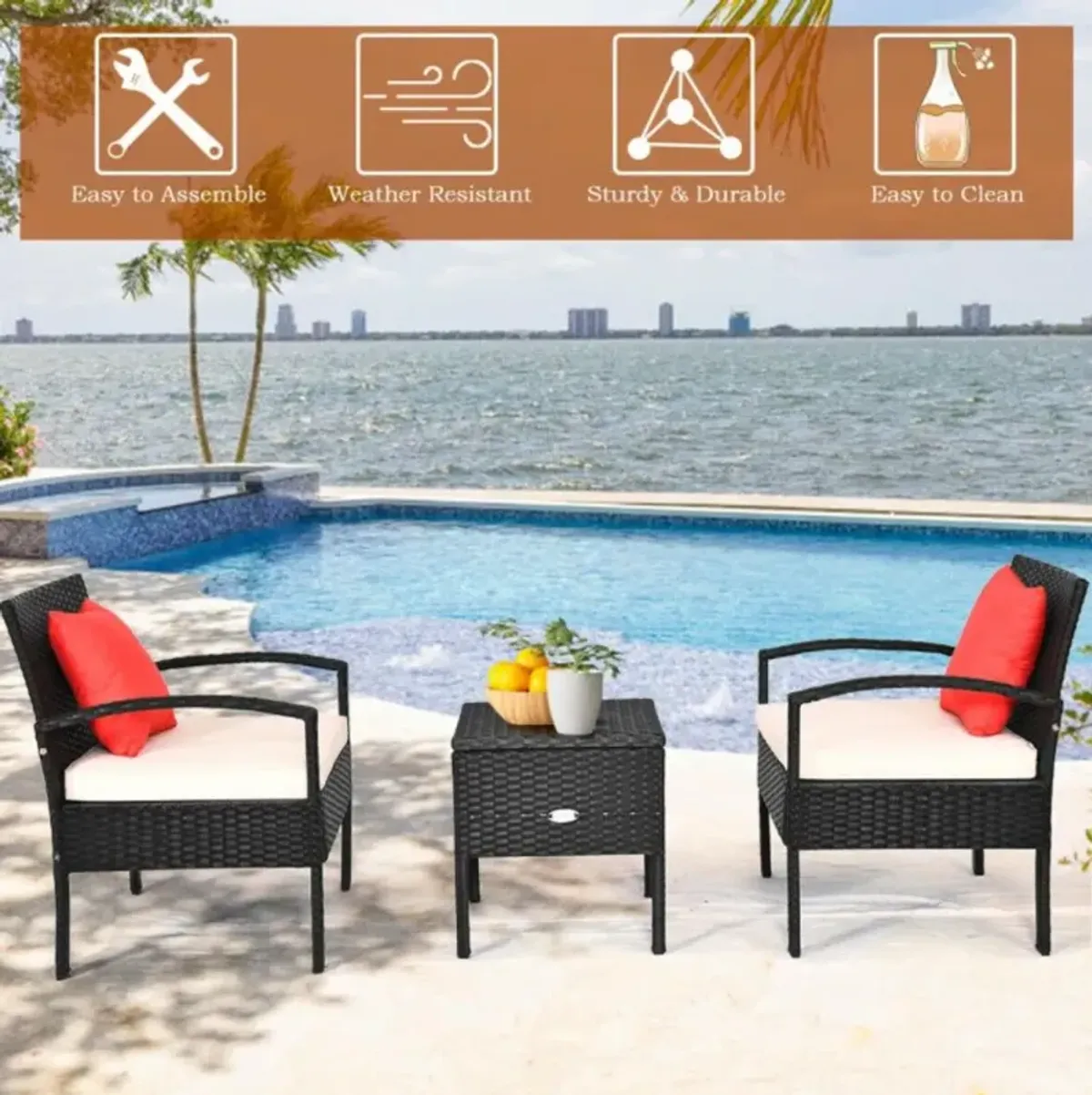 Hivvago 3 Pieces PE Rattan Wicker Sofa Set with Washable and Removable Cushion for Patio