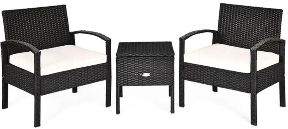 Hivvago 3 Pieces PE Rattan Wicker Sofa Set with Washable and Removable Cushion for Patio