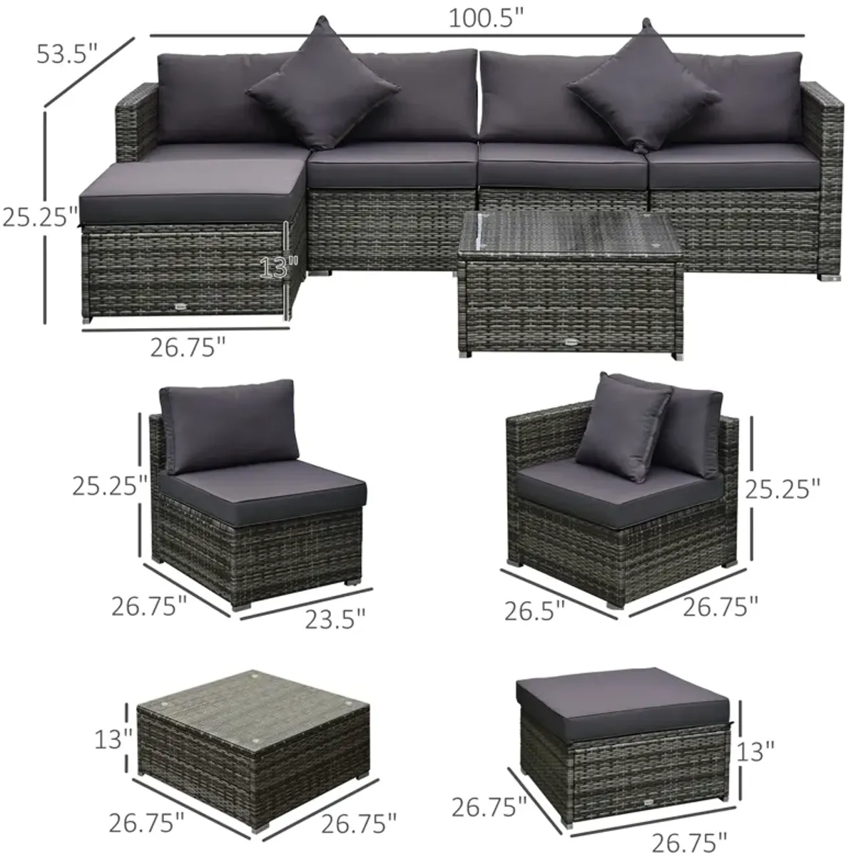 6 PCS Outdoor Rattan Sofa Furniture Infinite Options & Pure Comfort