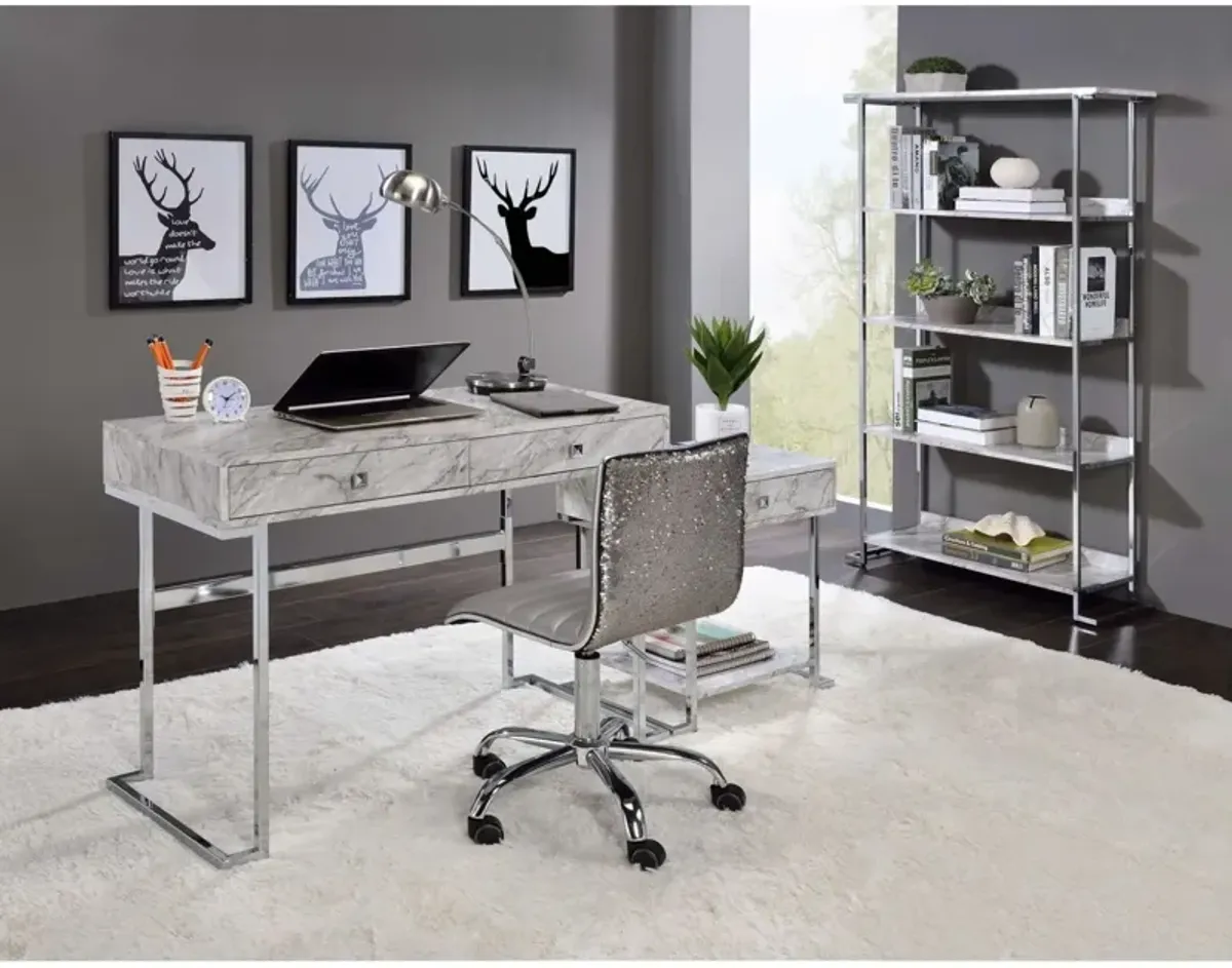 Tigress Writing Desk, Printed Faux Marble & Chrome Finish