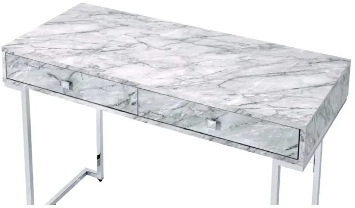 Tigress Writing Desk, Printed Faux Marble & Chrome Finish