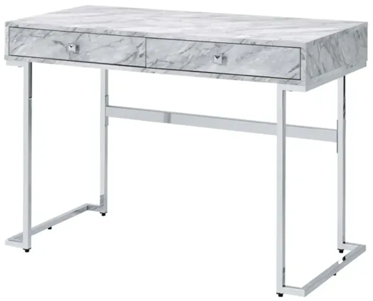 Tigress Writing Desk, Printed Faux Marble & Chrome Finish