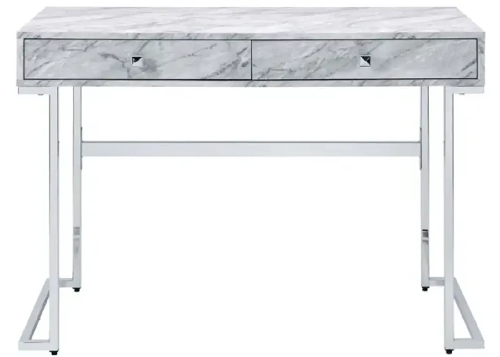 Tigress Writing Desk, Printed Faux Marble & Chrome Finish