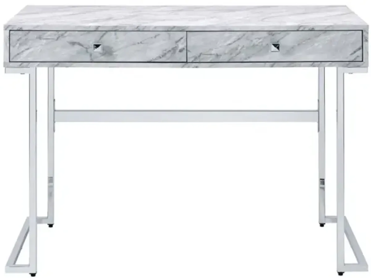 Tigress Writing Desk, Printed Faux Marble & Chrome Finish