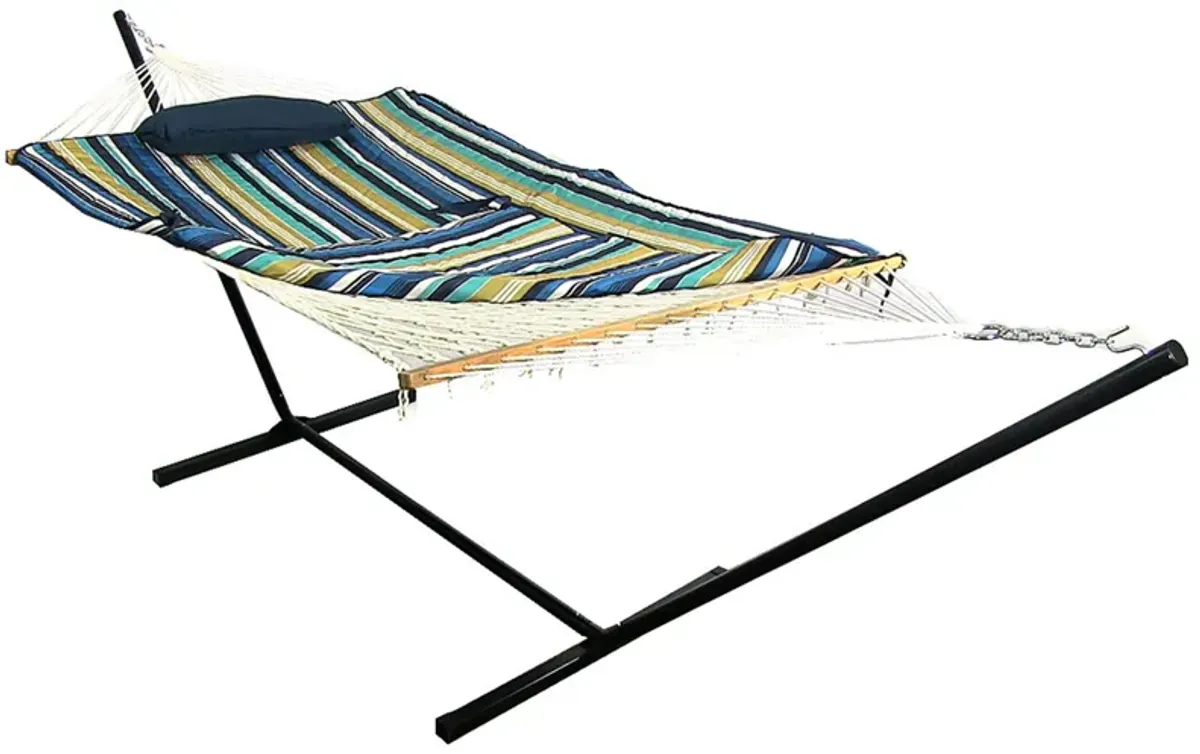 Sunnydaze 2-Person Rope Hammock with Steel Stand and Pad/Pillow