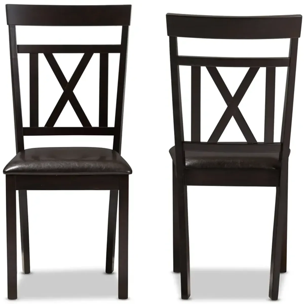 Baxton Studio Rosie Modern Dark Brown Faux Leather Upholstered Dining Chairs Set of 2