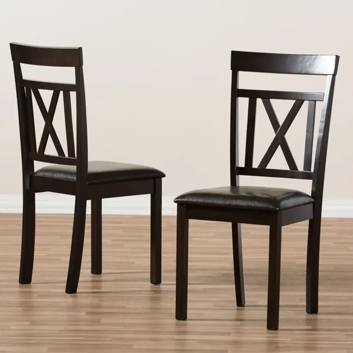 Baxton Studio Rosie Modern Dark Brown Faux Leather Upholstered Dining Chairs Set of 2