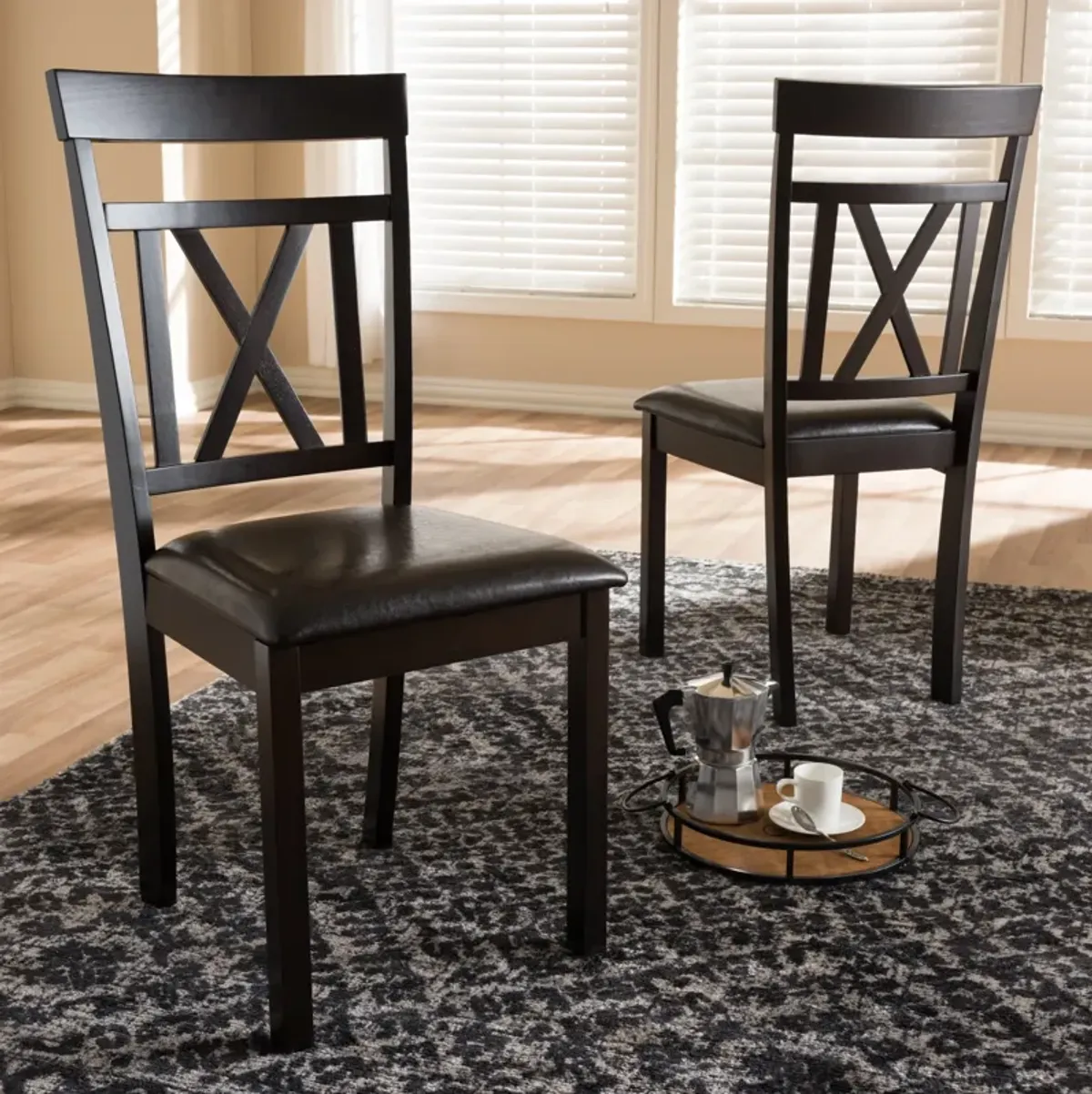 Baxton Studio Rosie Modern Dark Brown Faux Leather Upholstered Dining Chairs Set of 2