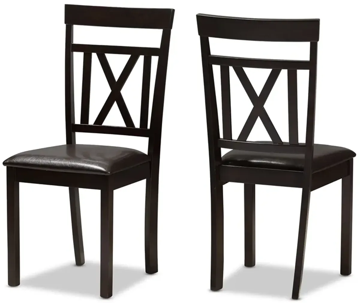 Baxton Studio Rosie Modern Dark Brown Faux Leather Upholstered Dining Chairs Set of 2