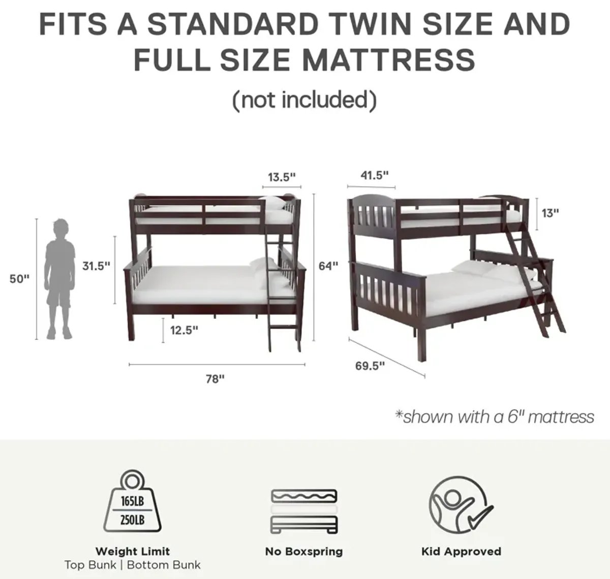 Atwater Living Alara Twin-Over-Full Convertible Bunk Bed with Ladder, Espresso