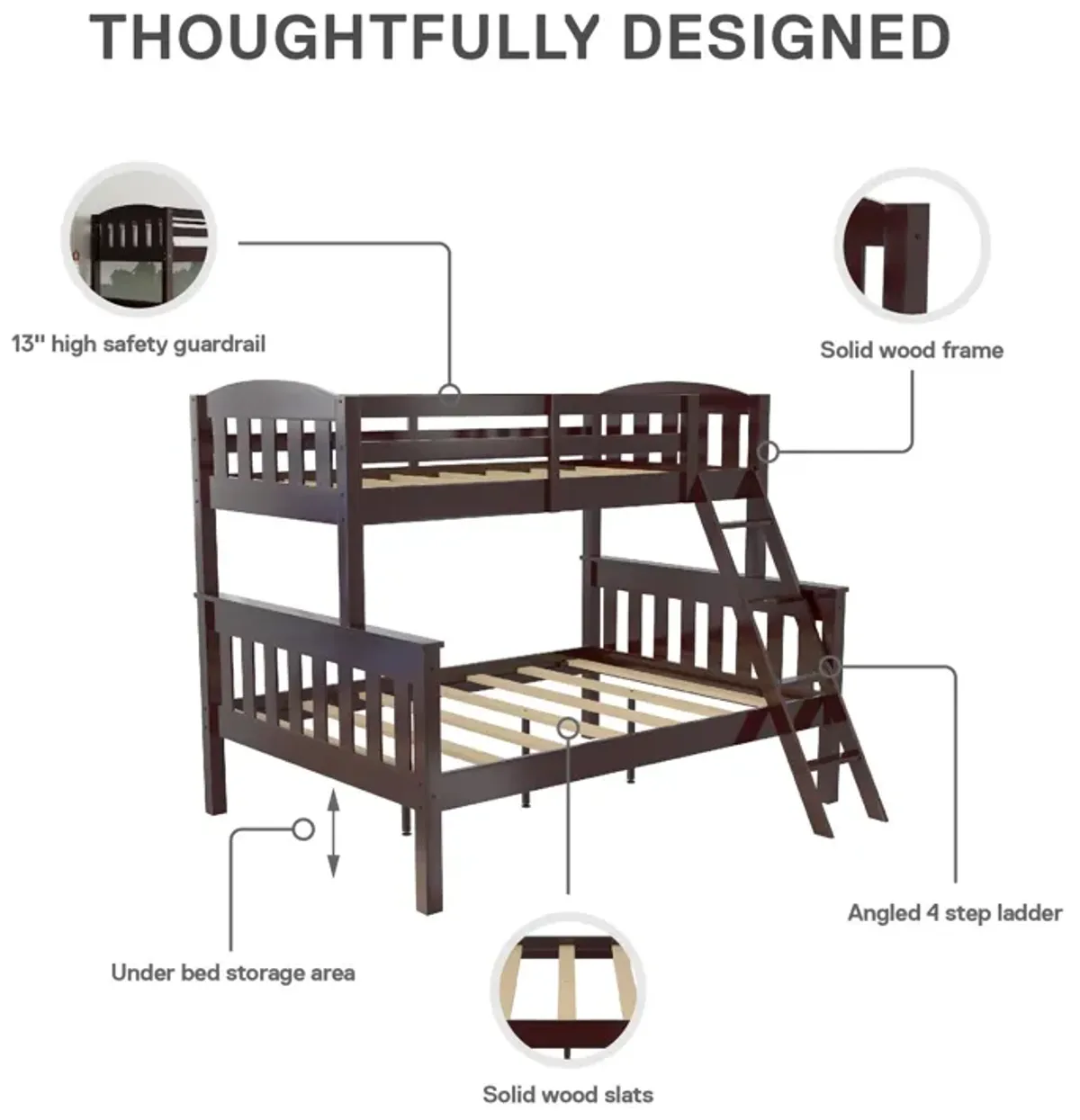 Atwater Living Alara Twin-Over-Full Convertible Bunk Bed with Ladder, Espresso